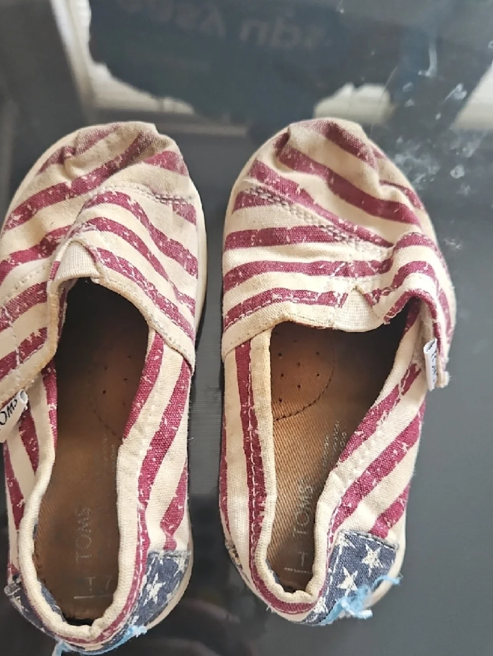 TOMS Kids Cream & Red Striped Slip-On Moccasins